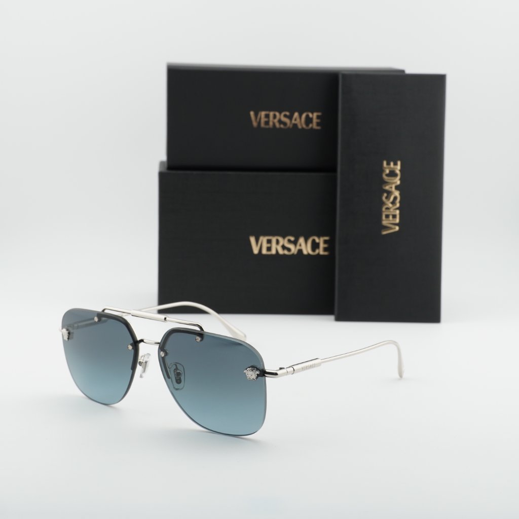 Versace Ve2296 1000v1 Aviator Sunglasses Silver/Blue Gradient